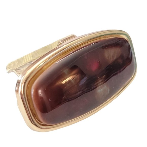 Gold Tone Signed Japan Hinged Makeup Lip Mirror Lipstick Holder Case E194 - Picture 3 of 12